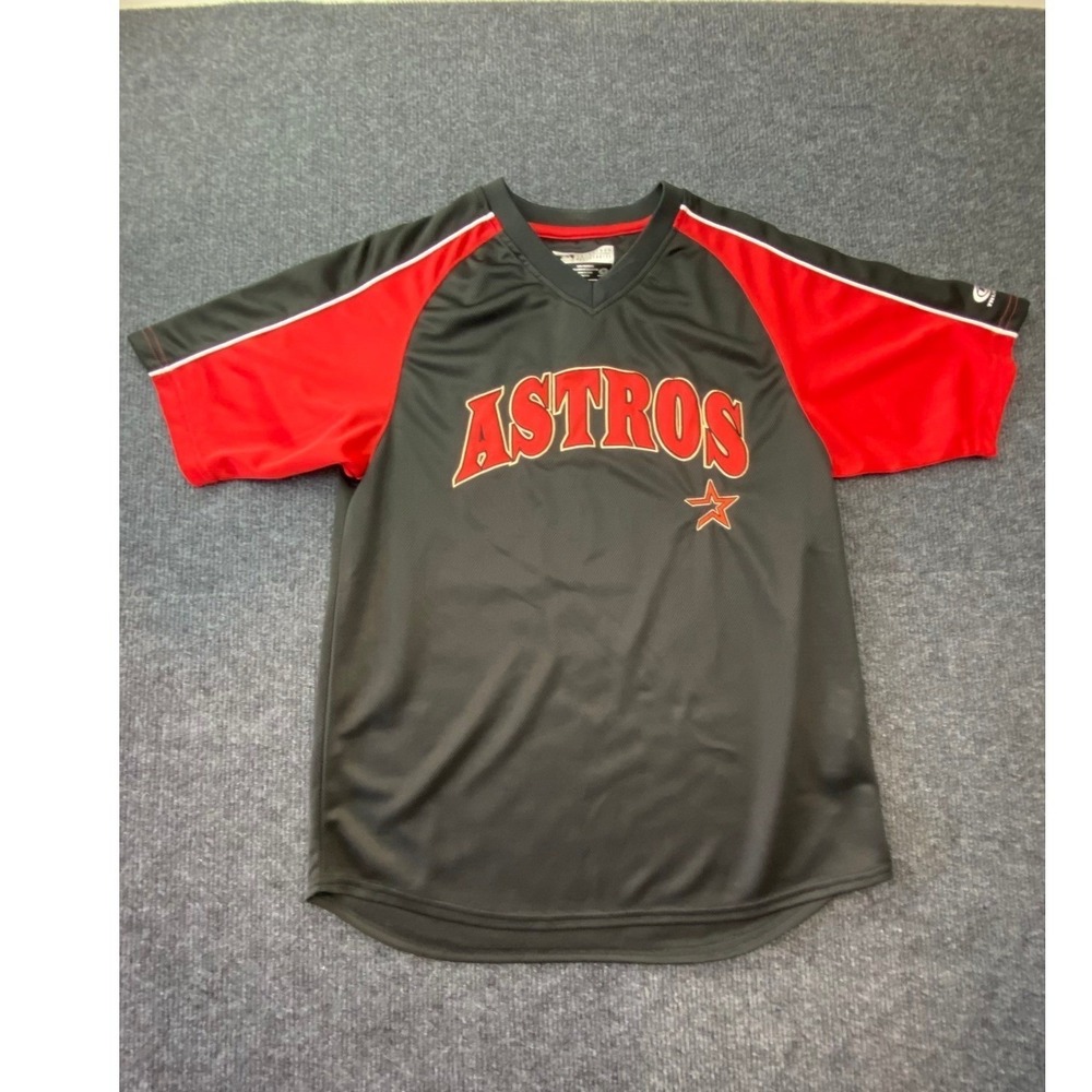 Houston Astros MLB True Fan Jersey Youth Large 10-12 Black Red V-Neck Mesh Shirt